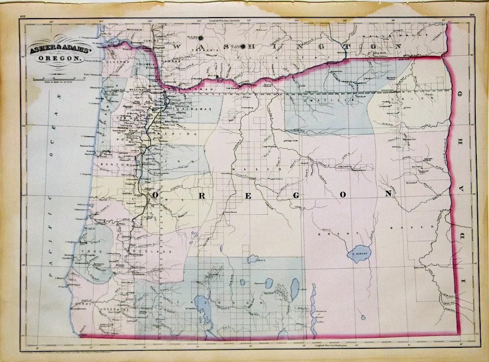 Appraisal: Large-format Asher Adams Lithographed Map of Oregon Oregon Asher Adams