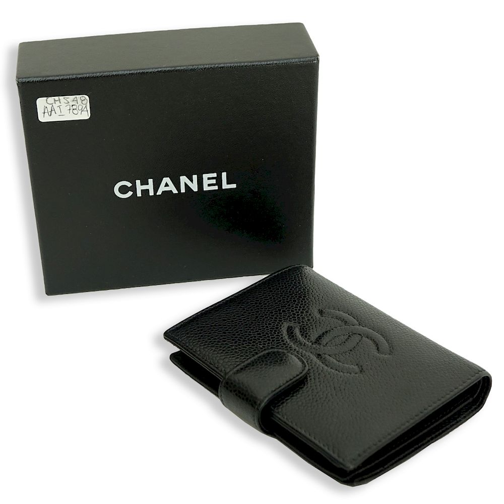 Appraisal: Chanel Wallet Chanel Bifold French Purse Wallet Black caviar leather