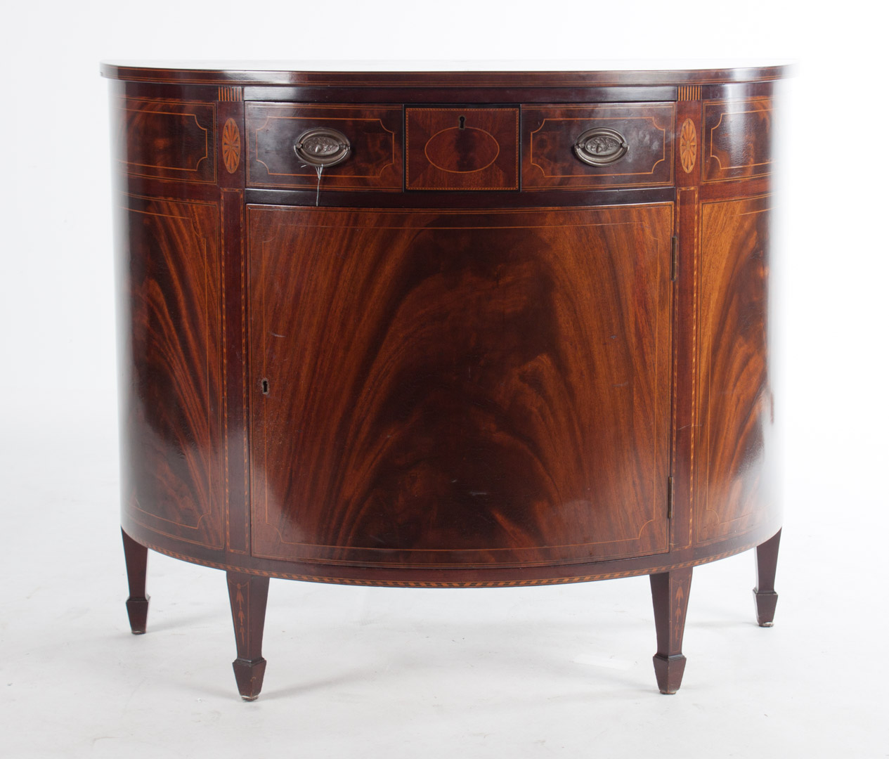 Appraisal: Potthast Bros Federal style demilune cabinet mid- th century mahogany