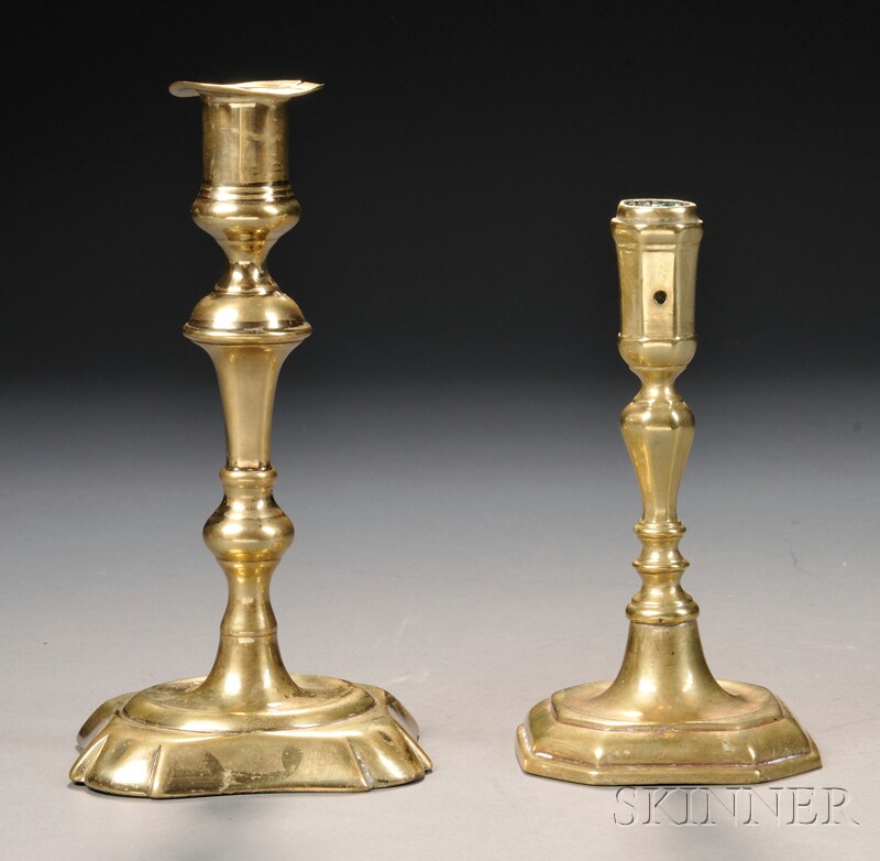 Appraisal: Two Early th Century Brass Candlesticks England one with faceted