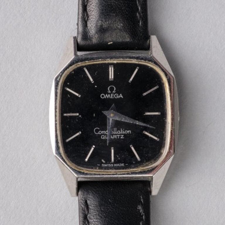 Appraisal: An Omega Constellation ladies quartz watch with leather band for