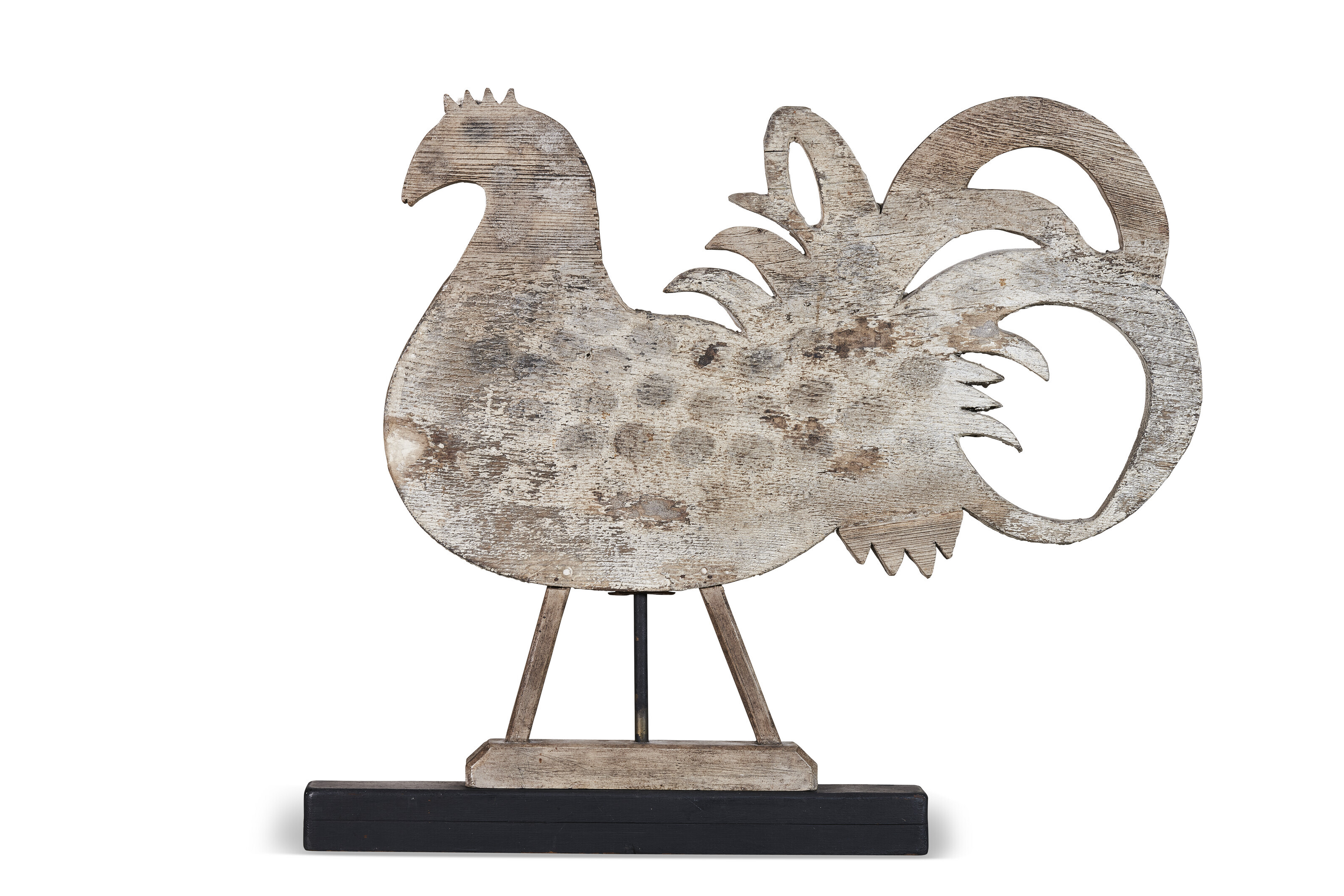 Appraisal: A CARVED AND PAINT-DECORATED WOOD ROOSTER WEATHERVANE POSSIBLY JAMES LOMBARD