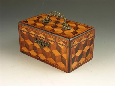 Appraisal: An th century parquetry tea caddy with kingwood and rosewood