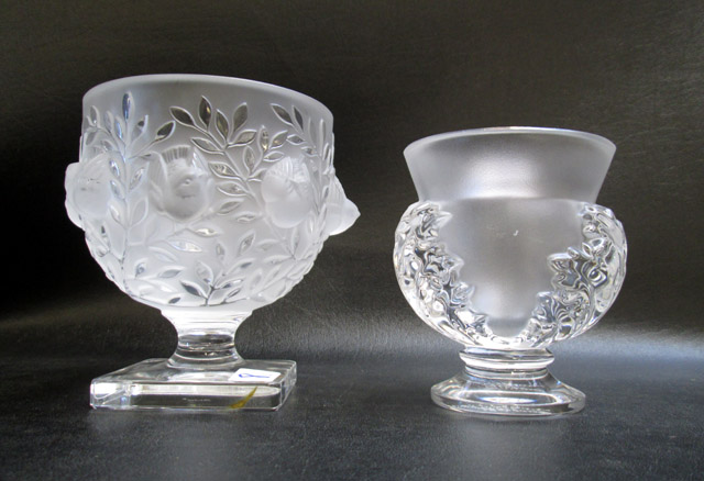 Appraisal: TWO LALIQUE CRYSTAL FOOTED VASES frosted and clear one Elizabeth