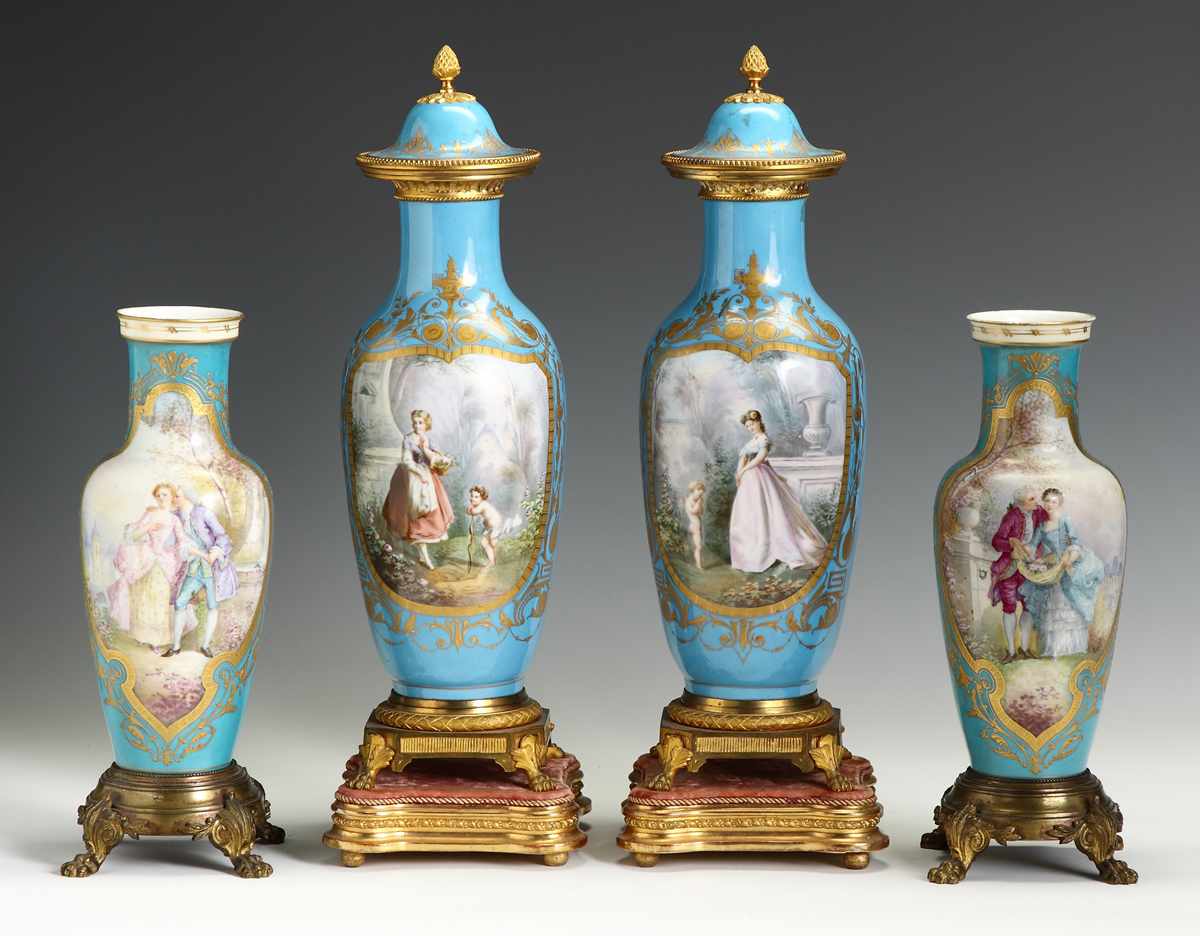 Appraisal: Pair of Sevres Vases Covered Urns Early th cent Vases