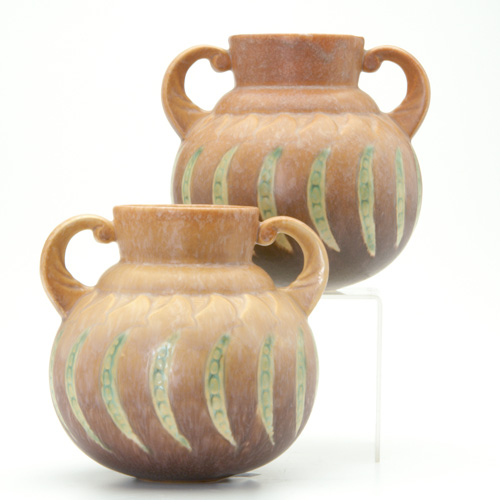 Appraisal: ROSEVILLE Pair of brown Falline bulbous two-handled vases Both unmarked