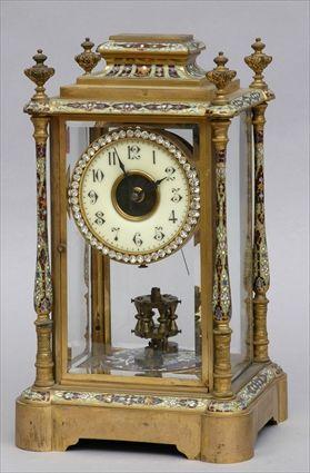 Appraisal: FRENCH CHAMPLEV AND GILT-METAL MANTEL CLOCK The in enamel chapter