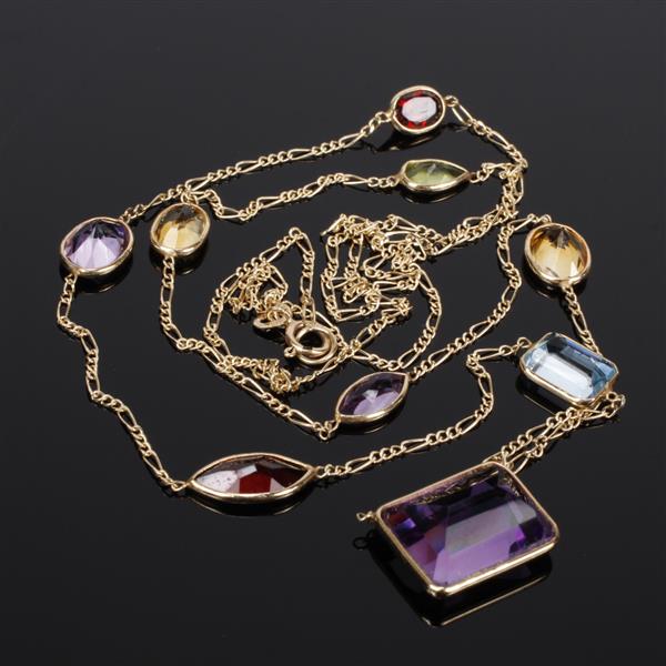 Appraisal: Multi Gem K yellow gold necklace Central emerald cut amethyst