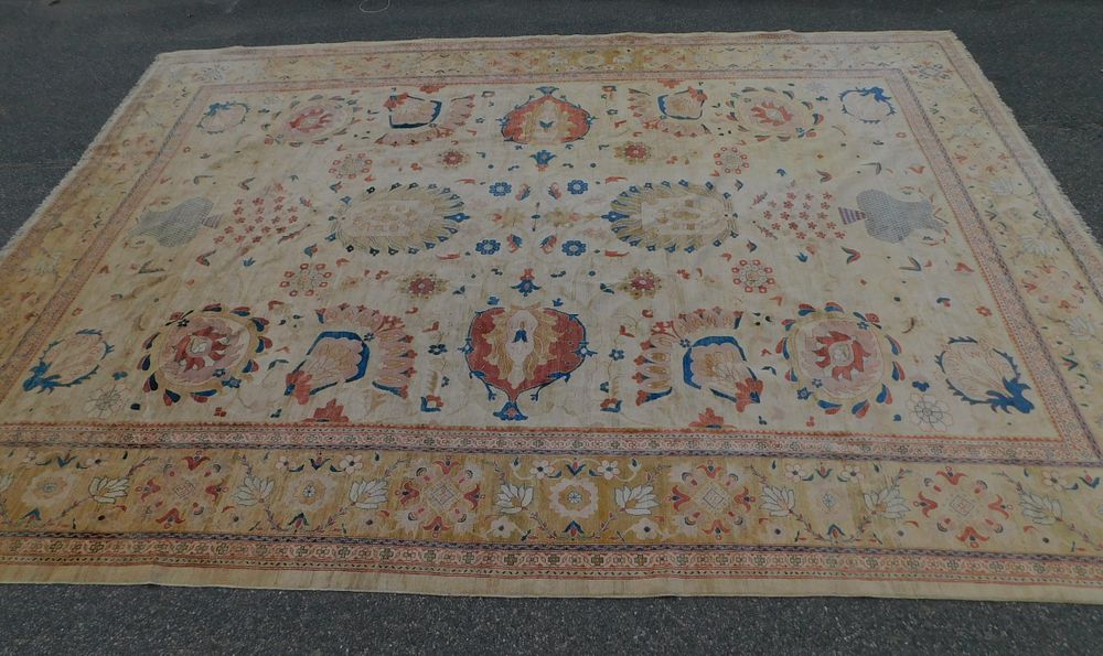 Appraisal: OLD FT TURKISH PALACE RUG Old Turkish pale yellow palace-sized