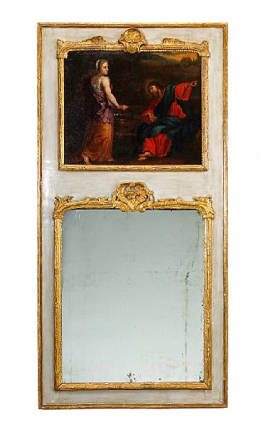 Appraisal: A Louis XV painted and parcel gilt trumeau mirror mid