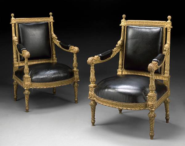 Appraisal: A set of four Louis XVI style giltwood fauteuils th