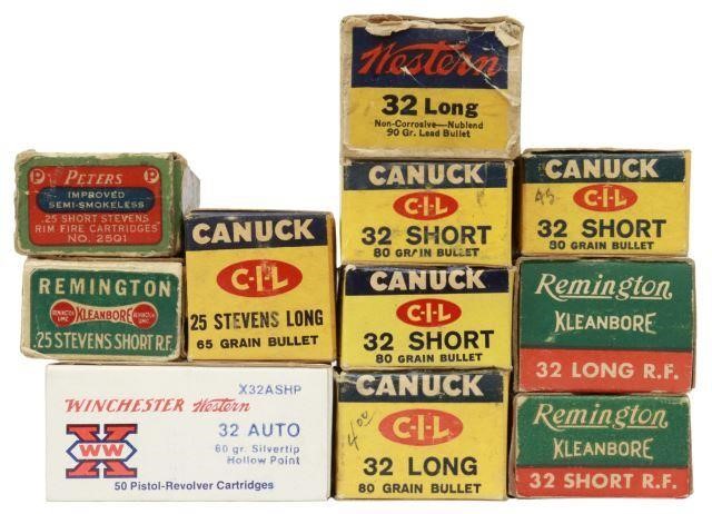 Appraisal: Firearm Ammunition cartridges Remington Stevens caliber Short rim fire Peters