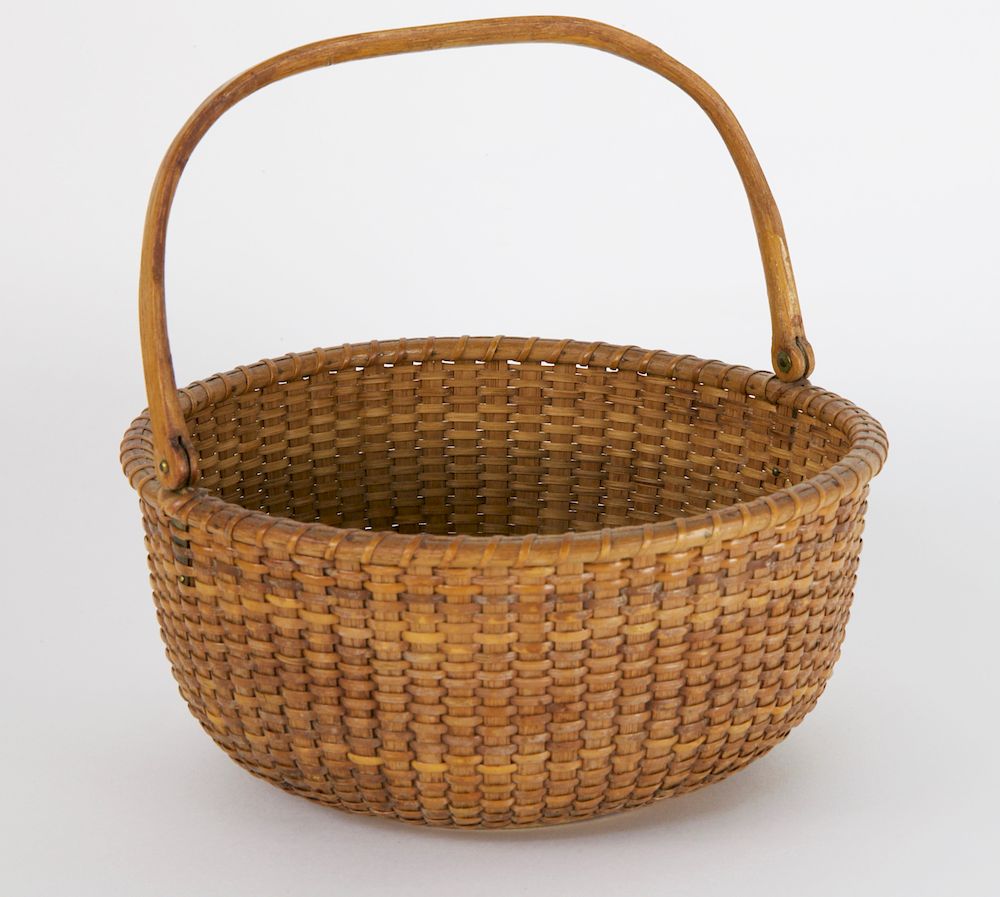 Appraisal: Davis Hall Labeled Round Open Swing Handle Nantucket Basket th