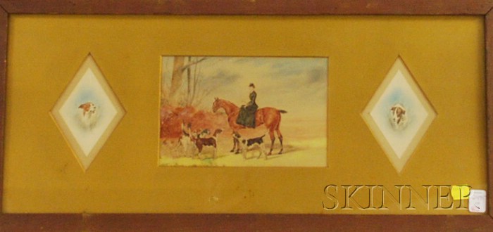 Appraisal: Framed Small Watercolor Hunt Related Triptych central scene depicting a