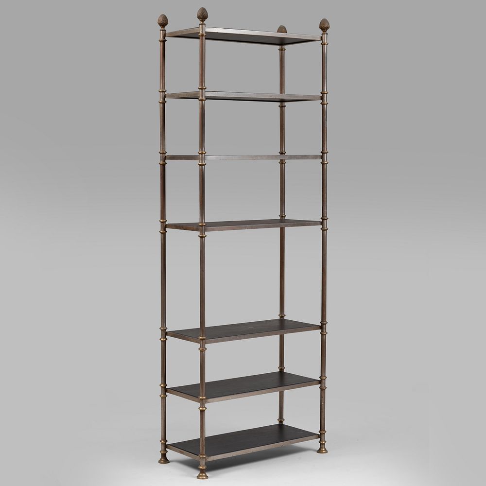 Appraisal: Polished Steel Brass and Leather Seven-Tier tag re ft x