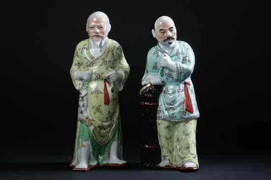 Appraisal: PAIR CHINESE FAMILLE ROSE PORCELAIN FIGURES OF MEN Li sheng