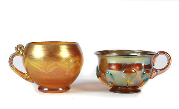 Appraisal: Two Tiffany Favrile decorated glass punch cups circa each inscribed