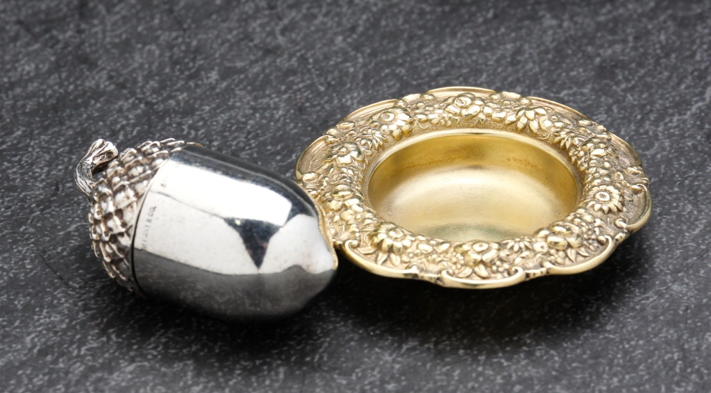 Appraisal: American th - th century Including a vermeil miniature dish