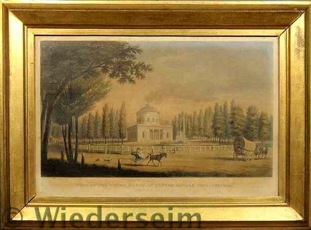 Appraisal: Early colored print titled View of the Waterworks at Centre