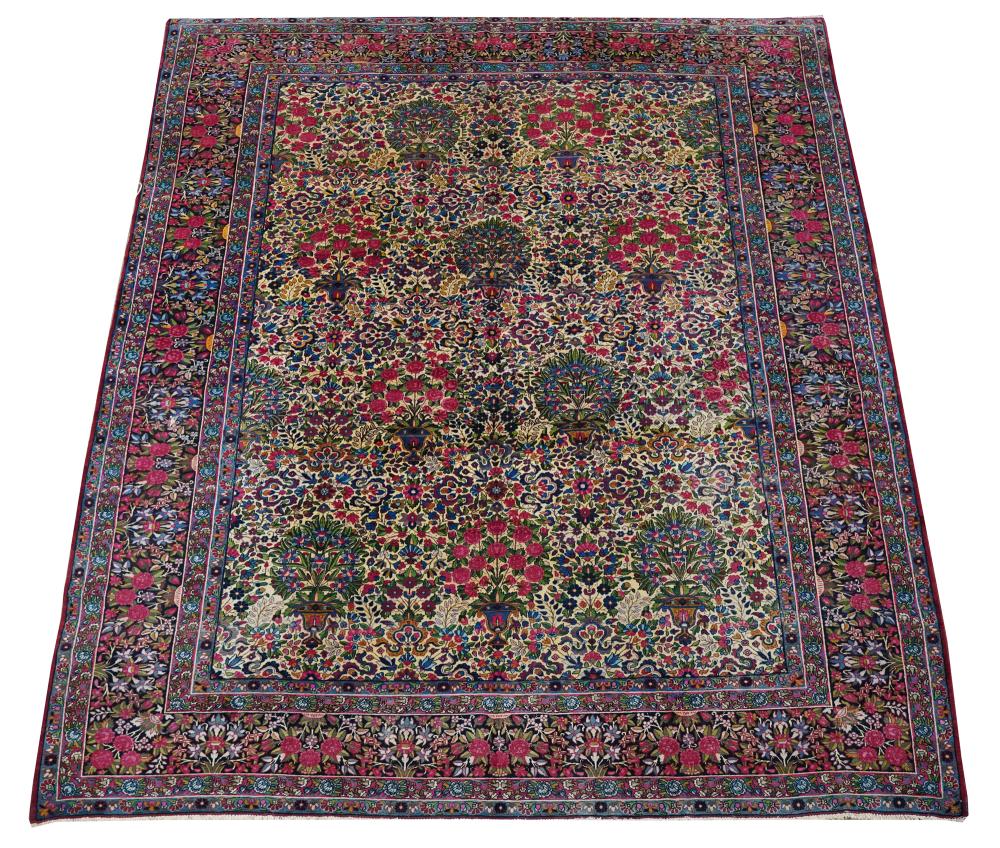 Appraisal: KIRMAN CARPETwool on cotton foundation with floral design Condition with