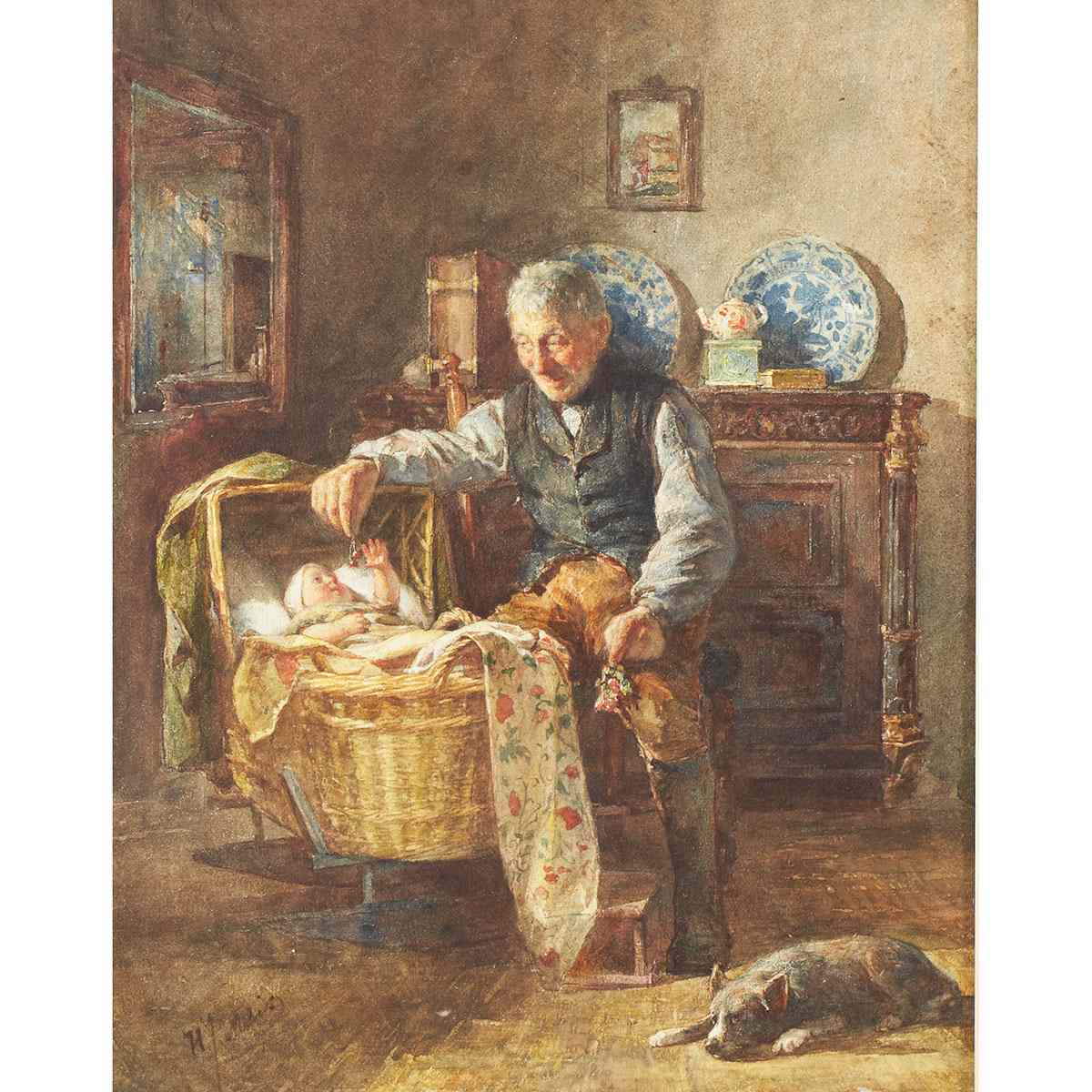 Appraisal: Henricus Johannes Melis - Dutch GRANDFATHER AND HIS DOG PLAYING