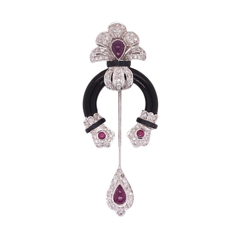 Appraisal: Karat Onyx And Diamond Pin Karat Onyx And Diamond Pin