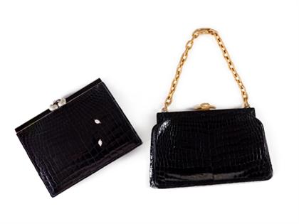 Appraisal: Two French alligator handbags s Both labeled A la Riene