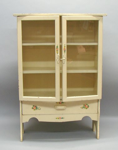 Appraisal: Cupboard 's China cupboard Cream colored painted wood with floral