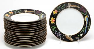 Appraisal: Lynn Chase Jaguar Jungle Dessert Plates The black rims with