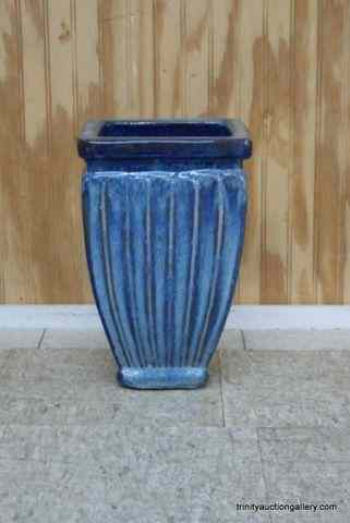 Appraisal: Large Square Blue Glazed Pottery Flower PlanterIs a very nice