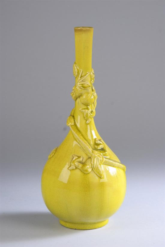 Appraisal: CHINESE MONOCHROME YELLOW PORCELAIN VASE Late Qing dynasty Molded with