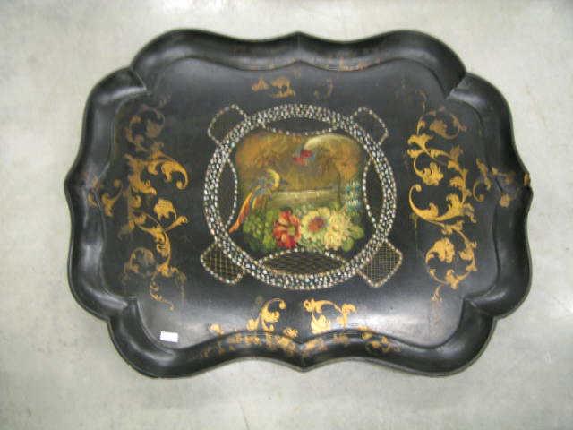 Appraisal: Large Victorian Lacquerware Tray bird floral decor