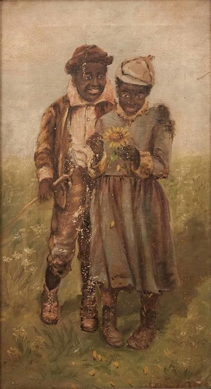 Appraisal: Painting of an African American Couple Framed oil on canvas