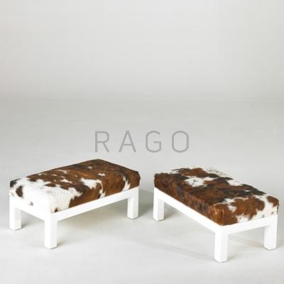 Appraisal: DESIGNER Pair of footstools USA s Lacquered wood and pony