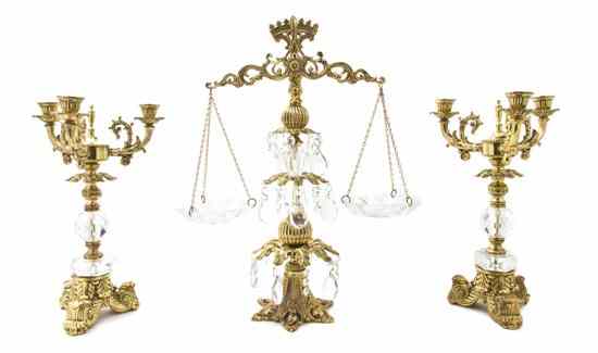 Appraisal: A Gilt Metal Three Piece Garniture comprising a balance form