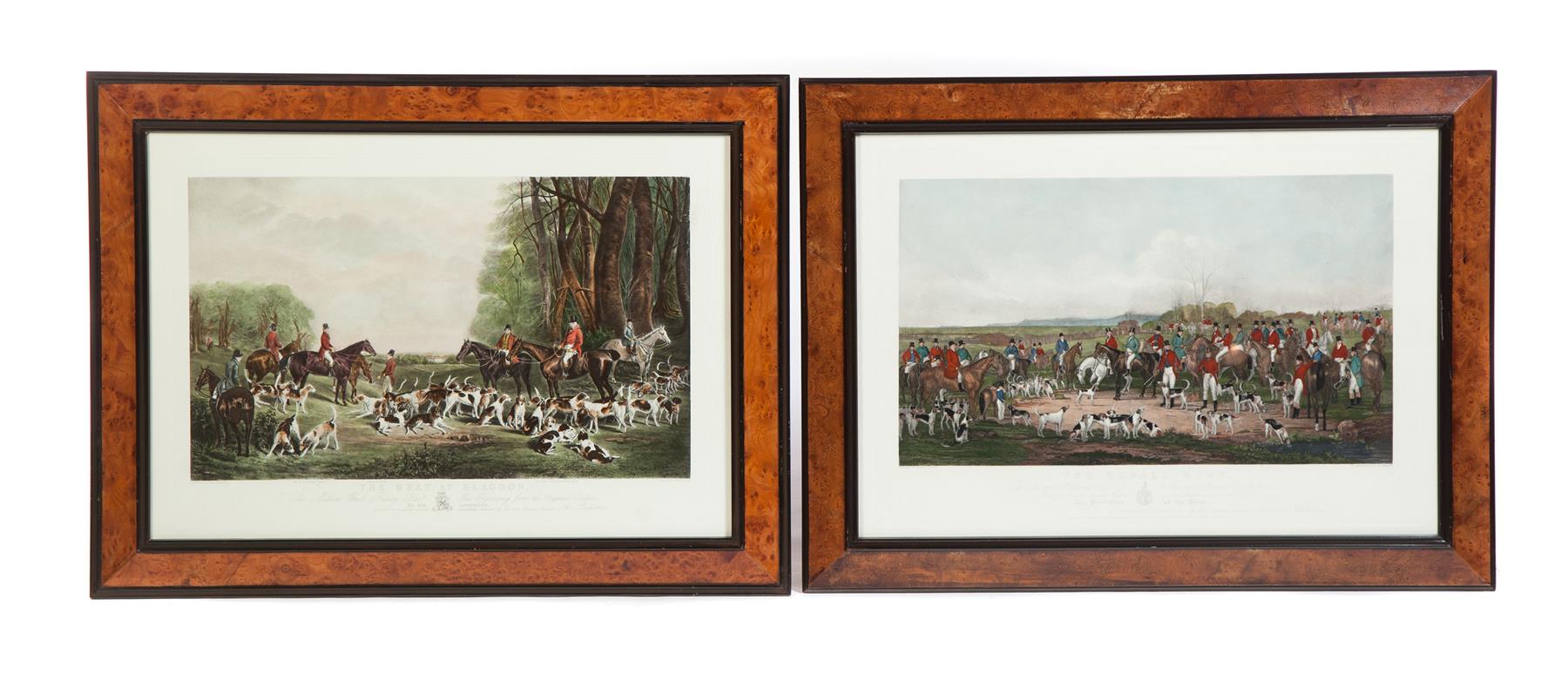 Appraisal: TWO FRAMED COLORED ENGRAVINGS OF HUNTING PARTIES England st half-