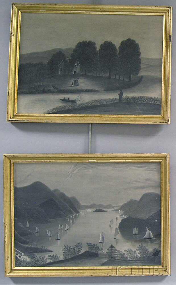 Appraisal: Hudson River Valley School th Century Two River Scenes Unsigned