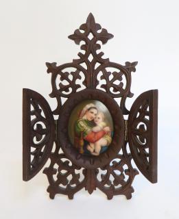 Appraisal: Wood And Enamel Madonna And Child Devotional Dimensions mm tall