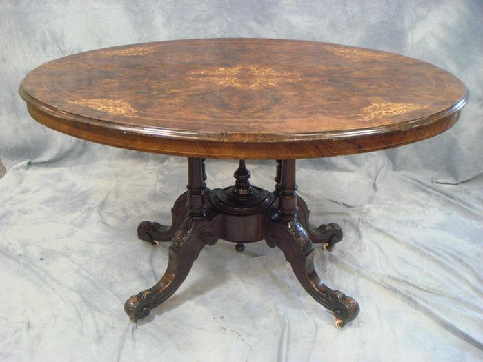 Appraisal: Continental inlaid oval burled wood tilt top breakfast table l