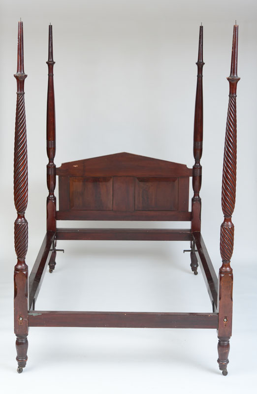 Appraisal: FEDERAL CARVED MAHOGANY SPIRAL-TWIST FOUR-POST BEDSTEAD C ft in high