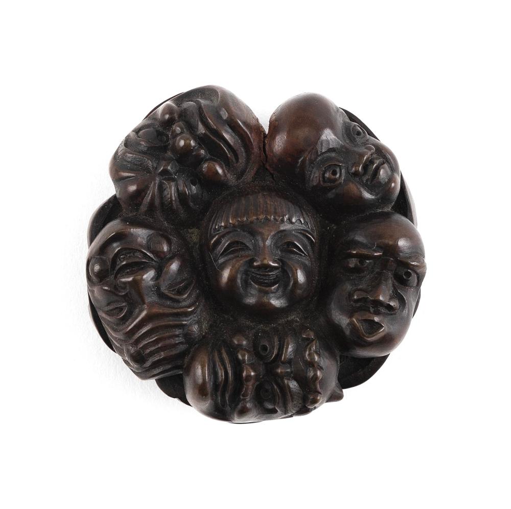 Appraisal: JAPANESE CARVED WOOD NETSUKE LATE TH CENTURY DIAMETER JAPANESE CARVED