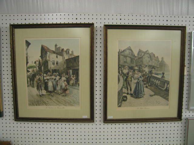 Appraisal: Pair of French Prints town courting scenes