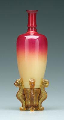 Appraisal: Wheeling peachblow Morgan vase glossy finish original glossy amber griffin