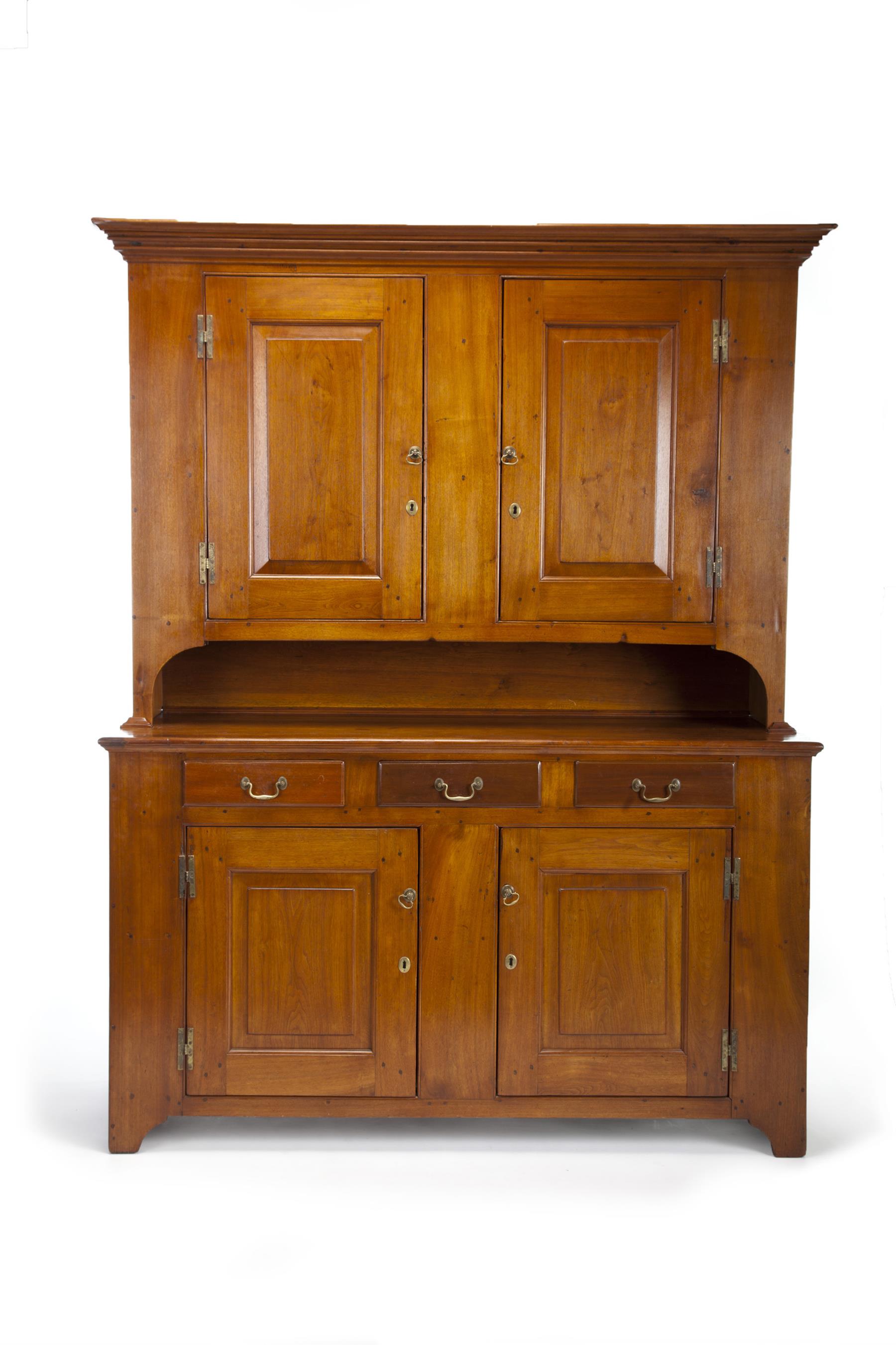 Appraisal: AMERICAN STEPBACK CUPBOARD Mid th century walnut with pine secondary