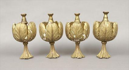 Appraisal: Four Modern Carved Giltwood Floriform Candle Holders x in