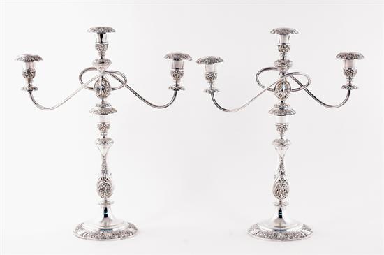 Appraisal: Pair silverplate three-light candelabra Heritage pattern by Rogers Brothers H