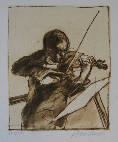 Appraisal: CLAUDE WEISBUCH ORIGINAL STONE LITHOGRAPH French born Study of musician