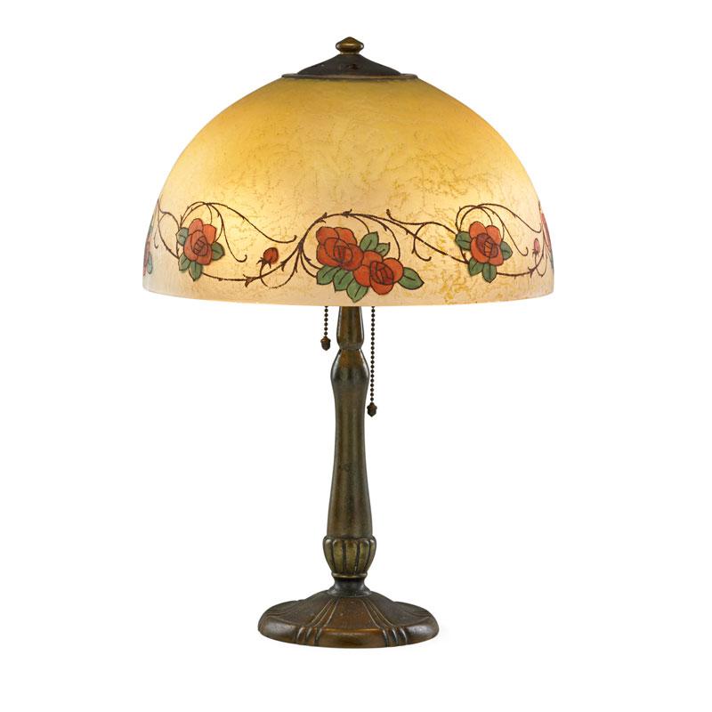 Appraisal: HANDEL Table lamp rose border Condition Report Overall excellent condition