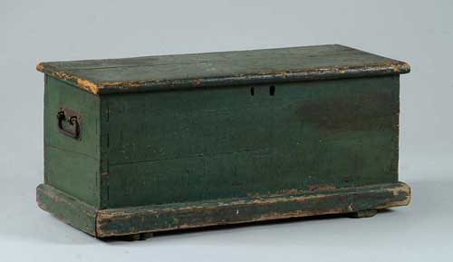 Appraisal: SMALL PAINTED TRUNK Dovetailed box having a molded applied base