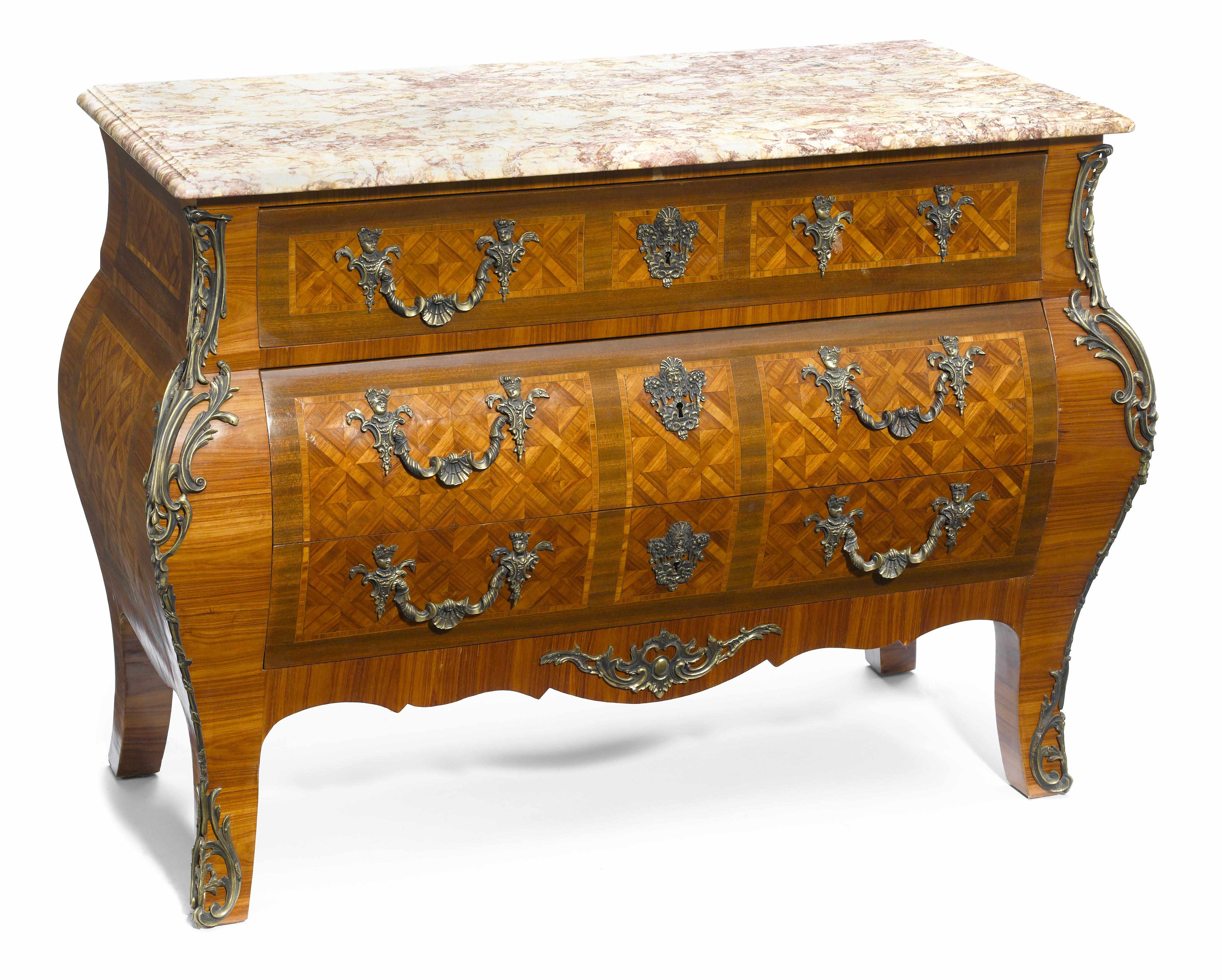 Appraisal: A Rgence style gilt bronze mounted inlaid walnut commode late